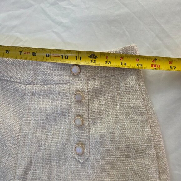 High Waisted Tweed Sailor Shorts | Cream Pearl Button Preppy Shorts | Small - Picture 5 of 9